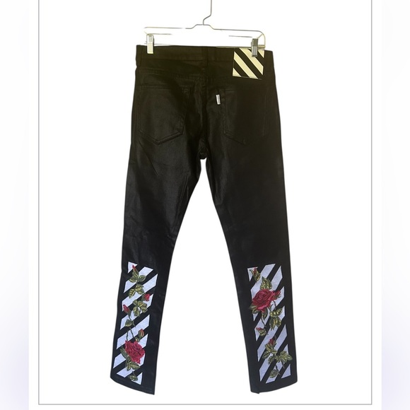 NWT Off-White Virgil Abloh Italy Roses Skinny Jeans Black Coated  $750. Size 30 - Picture 3 of 8